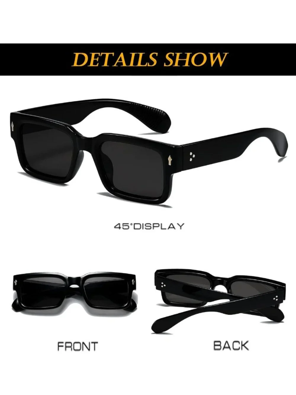 Trendy Square Frame Sunglasses for Women & Men - Chunky Rectangle Black Shades